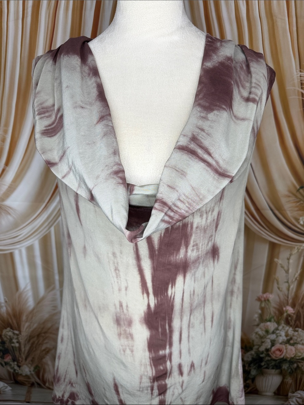 Buffalo David Bitton Brown and Olive Green Tie-Dye Cowl Neck Blouse